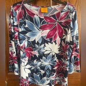 Ruby Rd. Women's Top - Navy, Burgundy, and White Floral